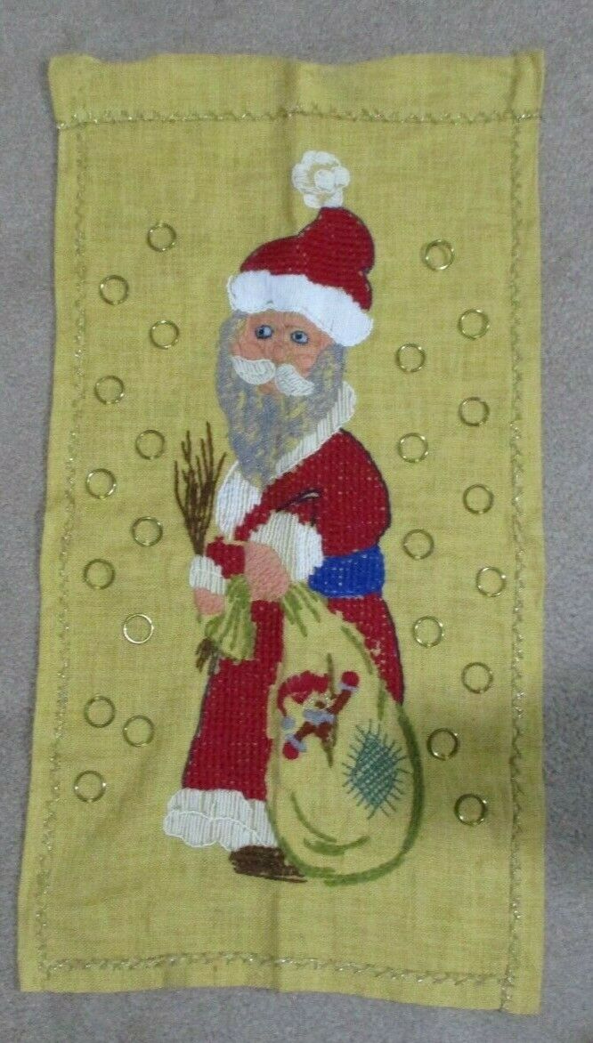 Vintage Hand-made Burlap Folk Santa Claus Advent Calendar