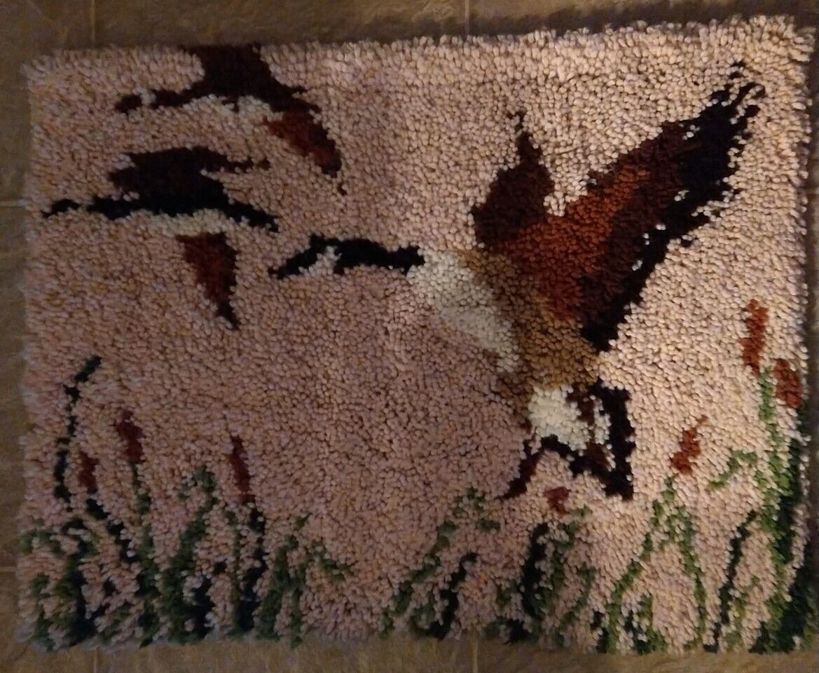 Retro Completed Sunset Geese Latch Hook Rug Wall Hanging Large 20 1/2 X 27 * Z-3