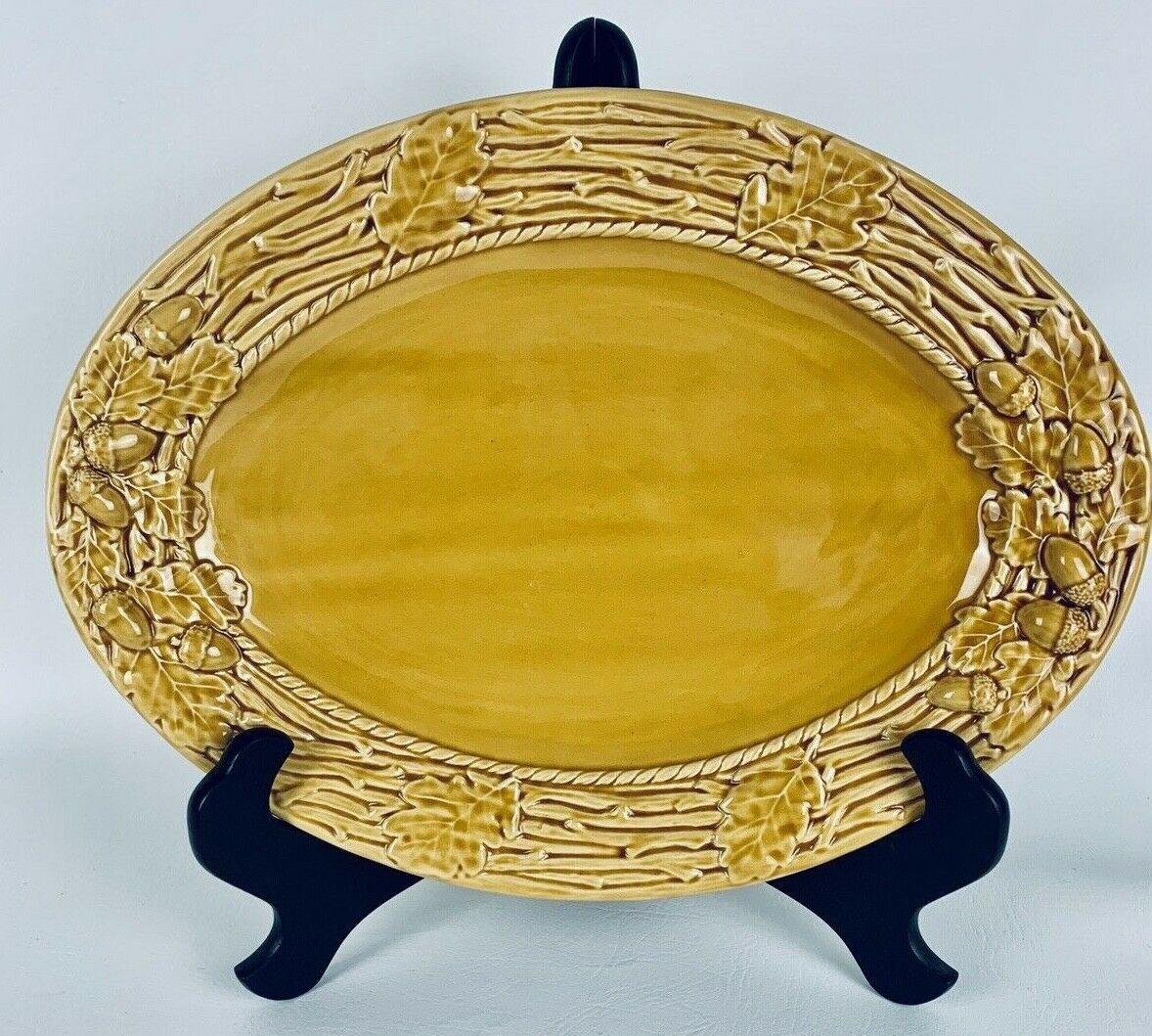 Bordallo Pinheiro Portugal Gold Acorn Oval Embossed Service Oval Platter 15 1/2"