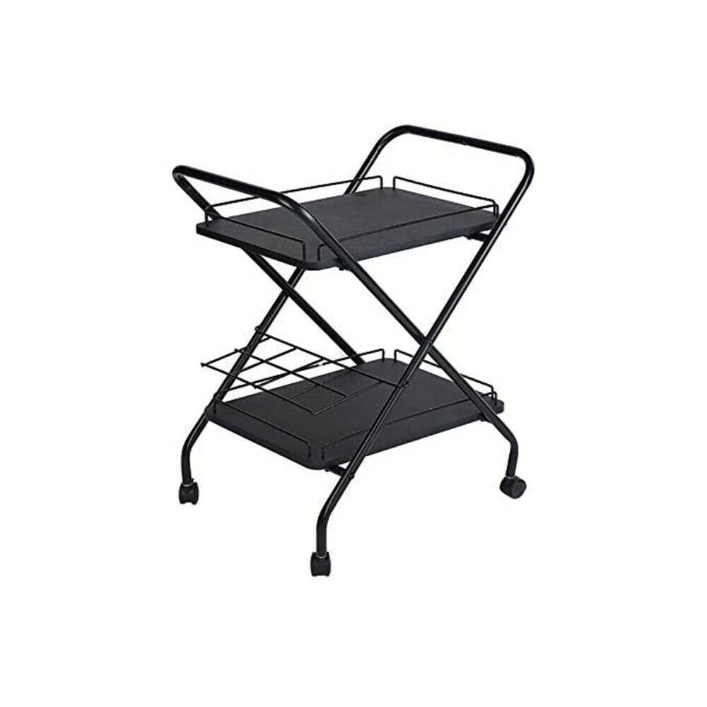 2-tier Rolling Utility Cart With Wheels Metal Bar Service Car With Storage Rack
