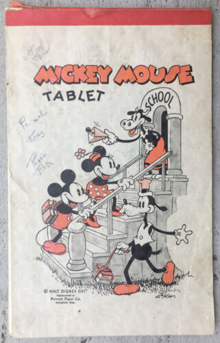 Ca.1931 Mickey Mouse Writing Tablet W/ Minnie & Goofy, School Scene Walt Disney