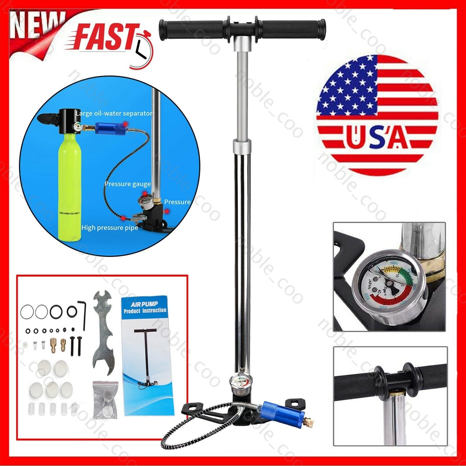 3 Stage 4500 Psi High Pressure Air Tank Rifle Pcp Hand Pump 40mpa Gauge Hunting
