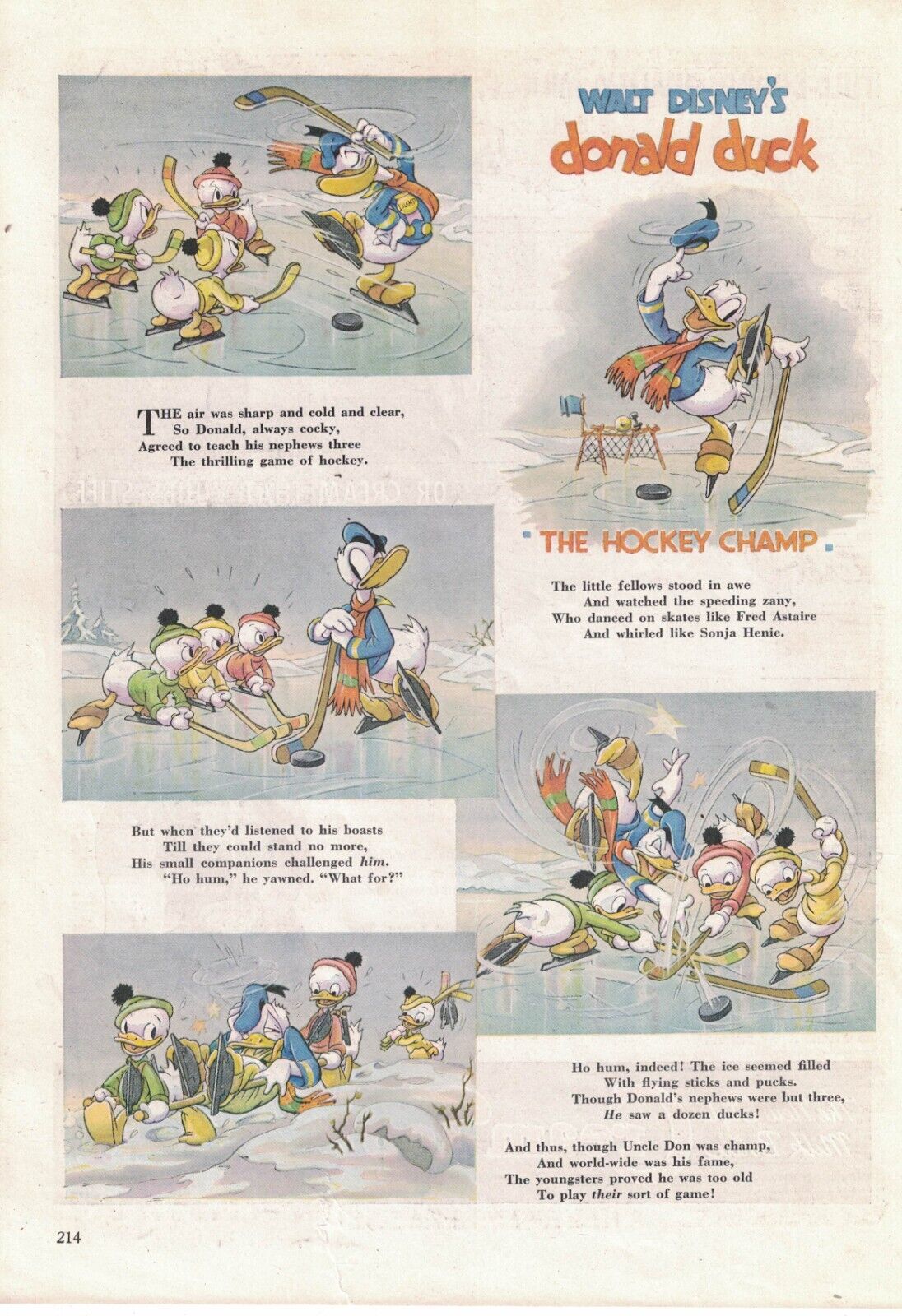 1939 Disney - Donald Duck The Hockey Champ From Good Housekeeping -very Rare