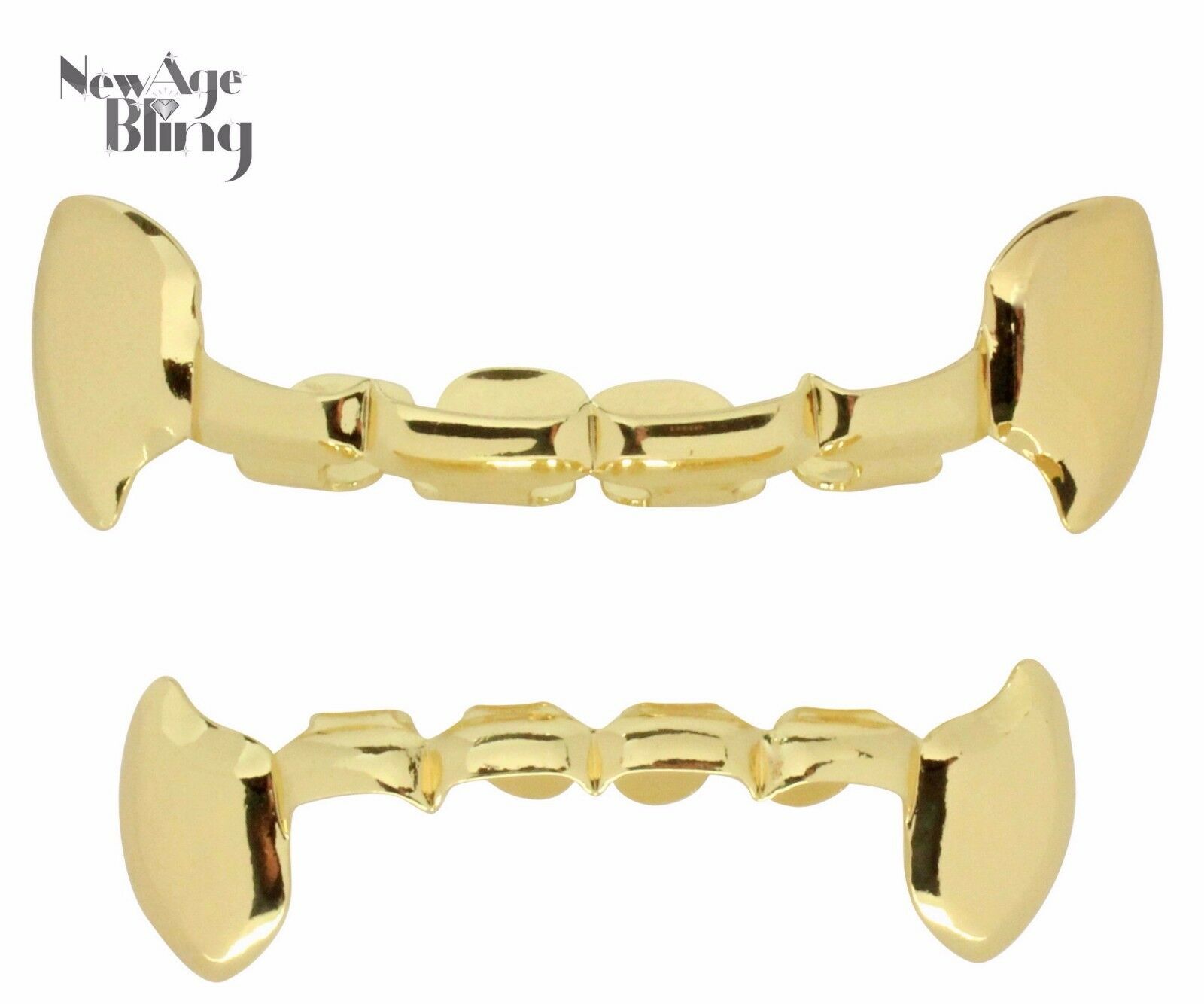 Fang Half Grillz 14k Gold Plated Top & Bottom Grill Slim Teeth Custom Fit Hiphop
