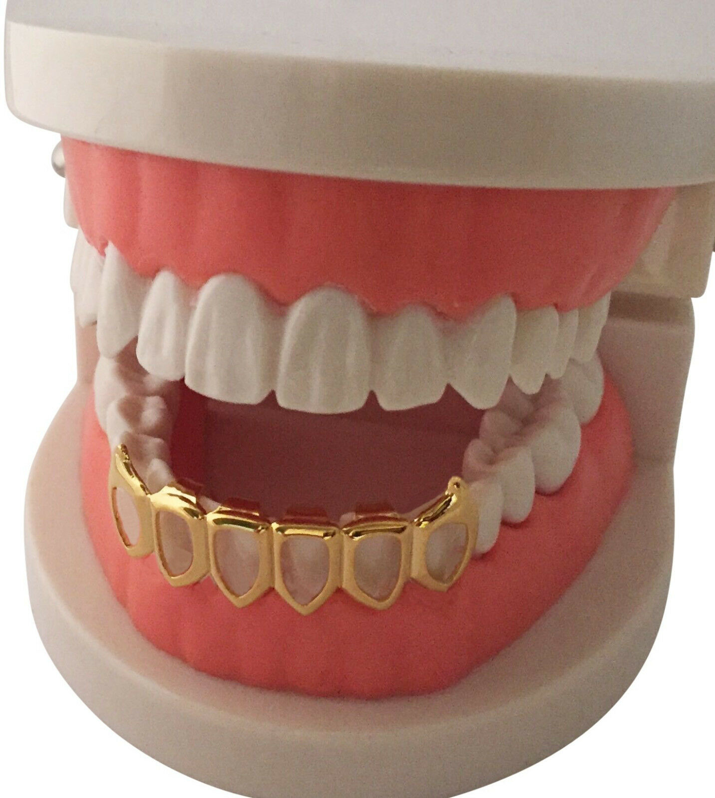 Hip Hop 14k Gold Plated Mouth Teeth Grillz Bottom Lower Open Face Fangs 6of Usa