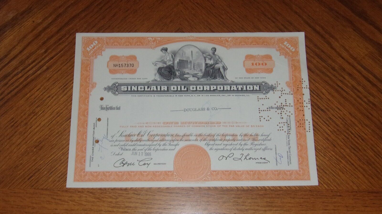 Sinclair Oil Corp Stock Certificate Issued 1965