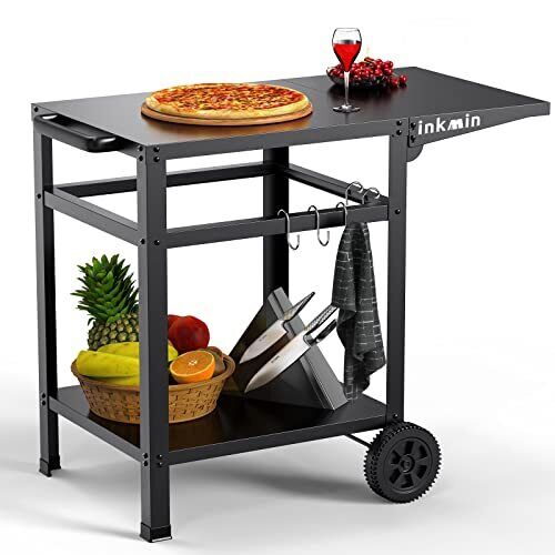 Outdoor Dining Cart Doubleshelf Movable Table Stainless Steel Pizza Oven Trolley