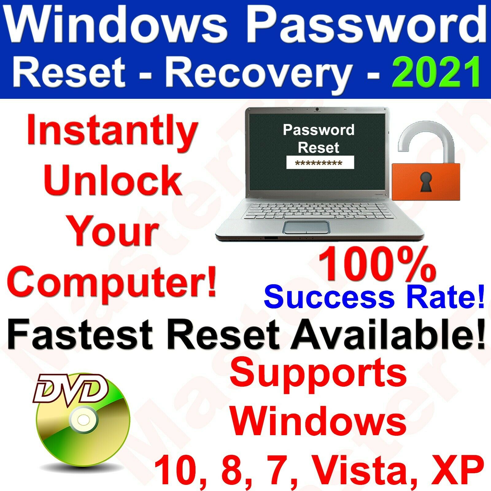 Windows Password Recovery Reset 2021 Dvd For Windows 10, 8, 7, Vista, Xp