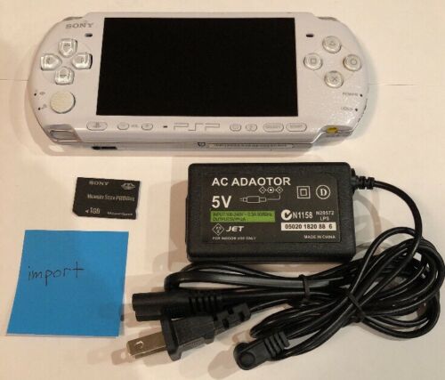 Pearl White Psp 3000 System W/ Charger & Memory Card Bundle Tested Works Import