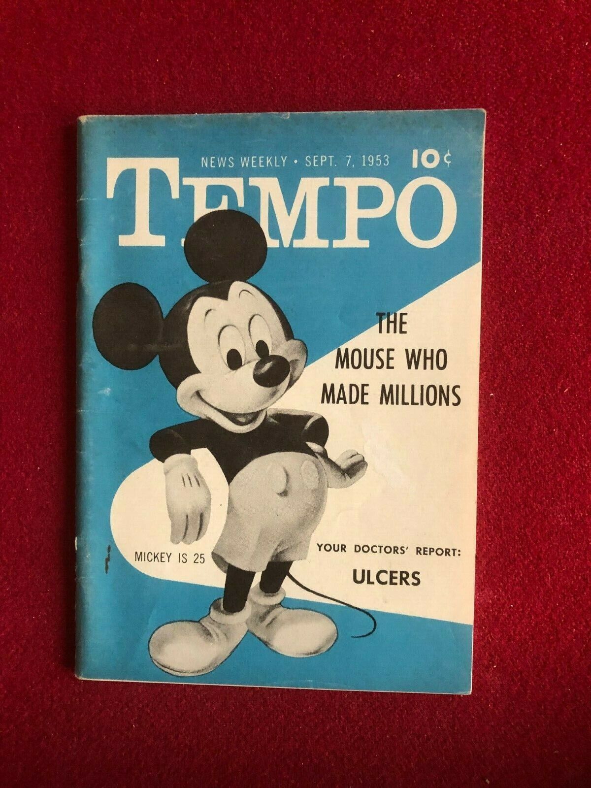 1953, Mickey Mouse (walt Disney), "tempo" Magazine  (scarce / Vintage)