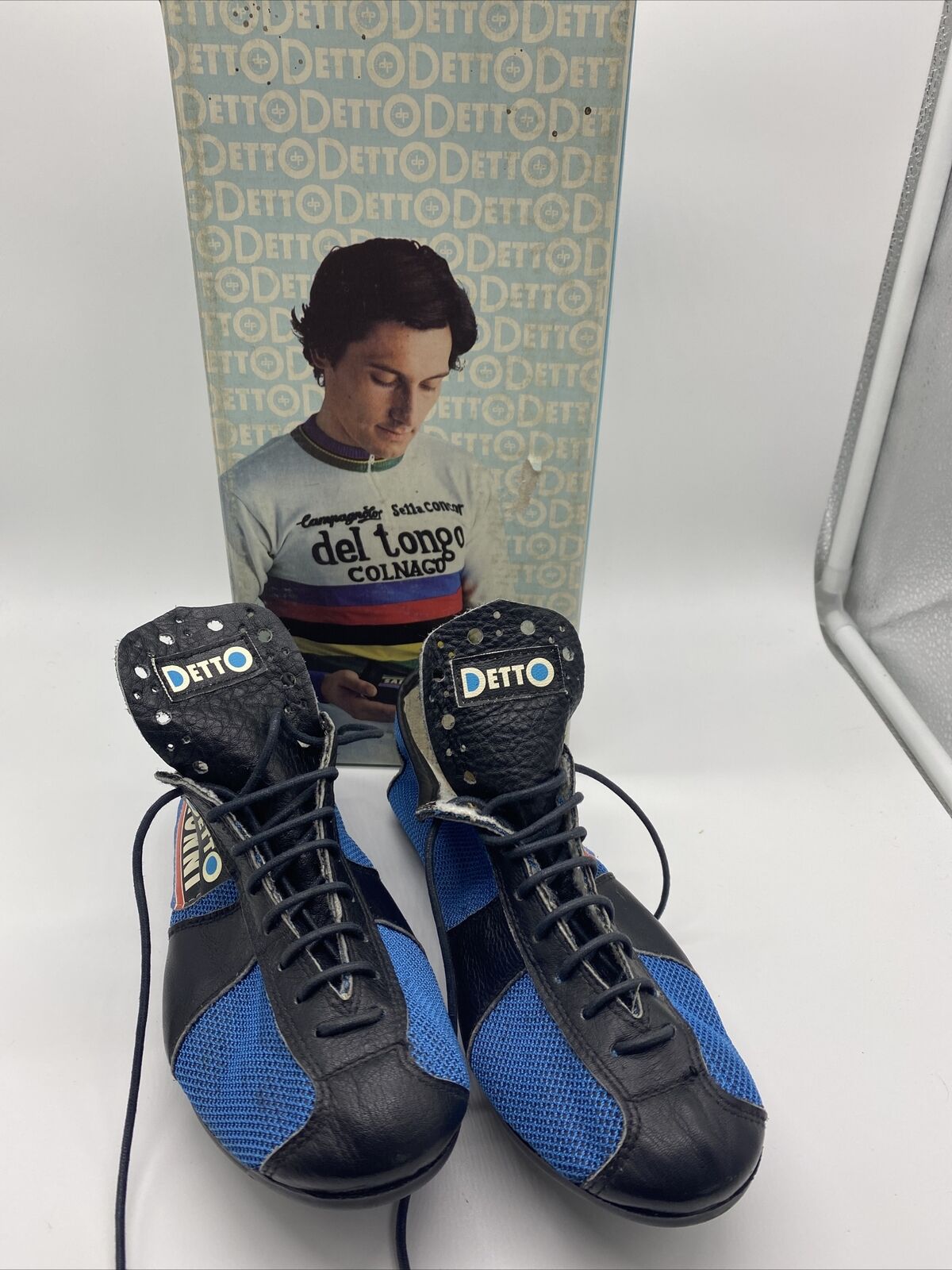 Vintage Nos New Detto Saronni Art. 88 Blue Leather Cycling Shoes 38 + Cleats