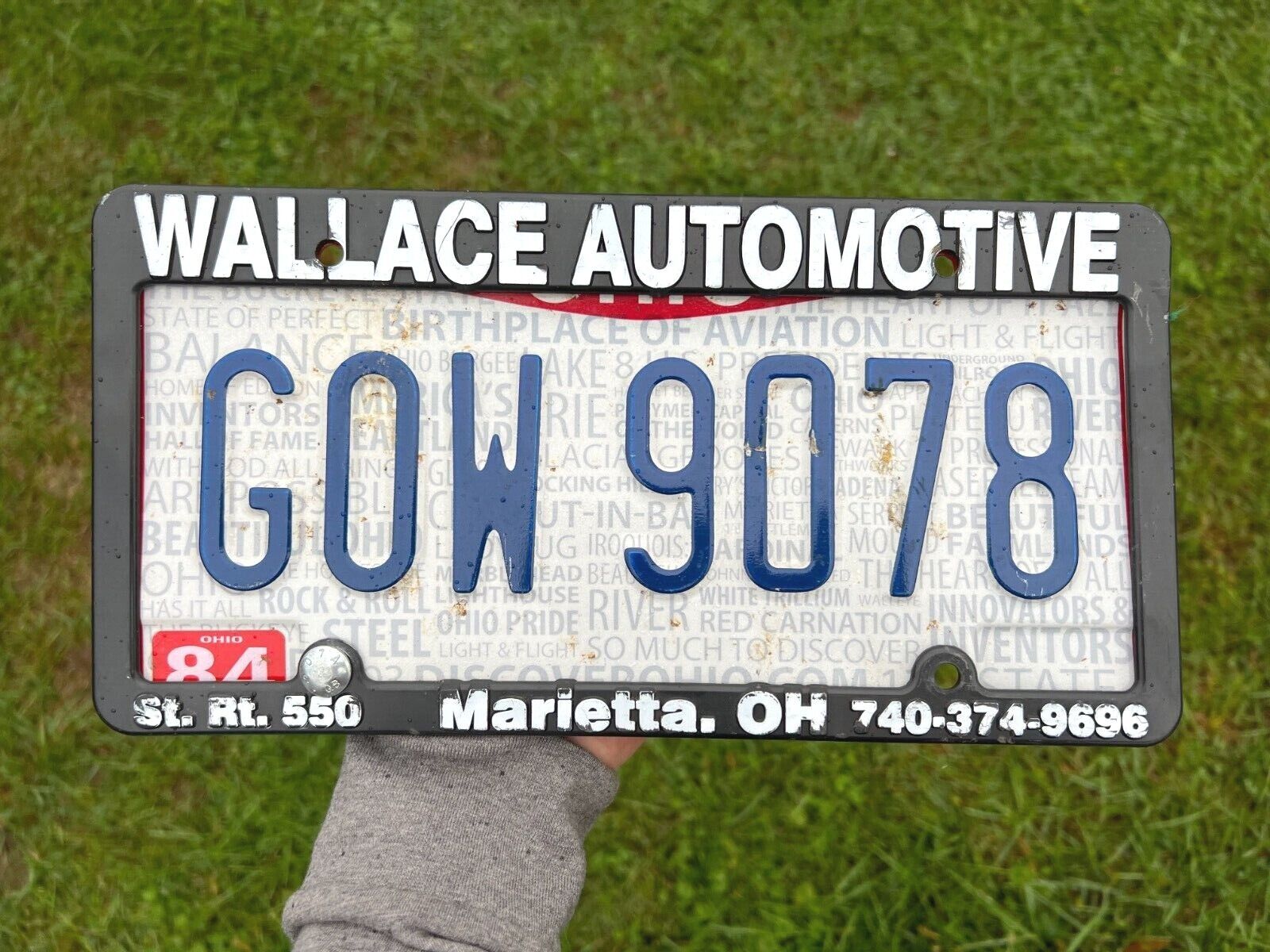 Ohio License Plate (1984) & Wallace Automotive Frame (mancave)