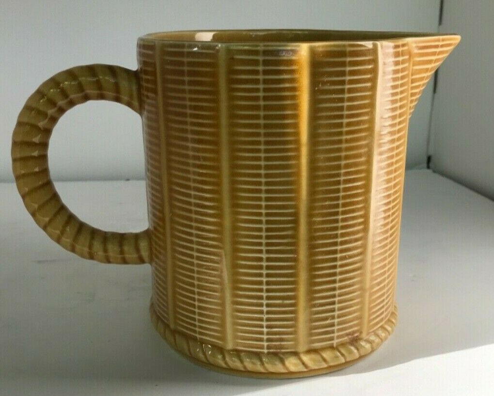 Vintage Bordallo Pinheiro Ceramic Pottery Pitcher Twisted Rope Handle 2 Quarts