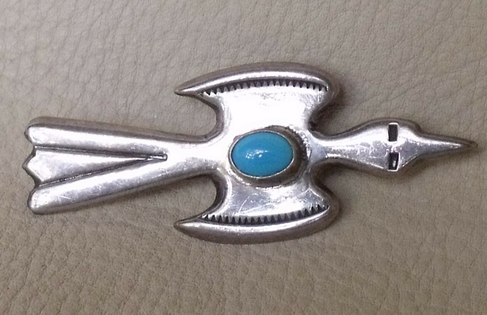 Navajo Indian Sand Cast Sterling Silver & Turquoise Peyote Bird Pin Signed M