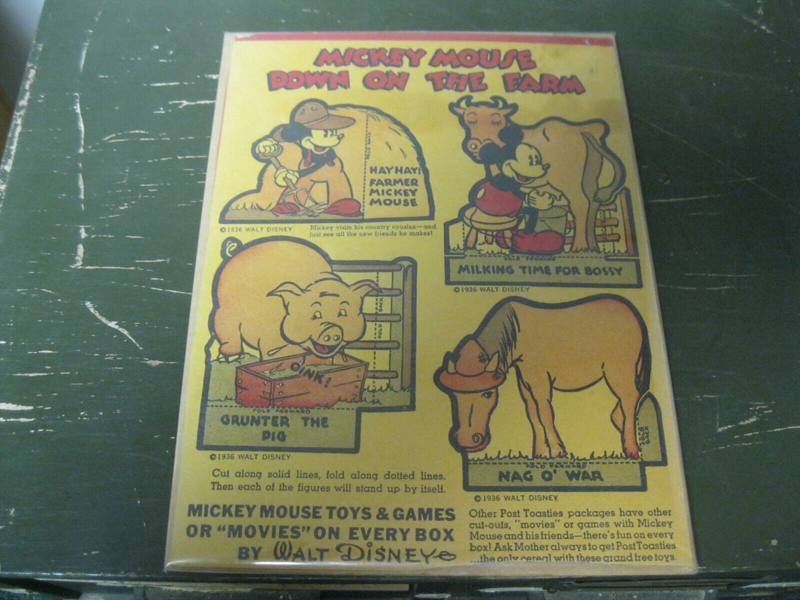 1936 Post Toasties Walt Disney Cereal Cut Outs Mickey Mouse Down On The Farm