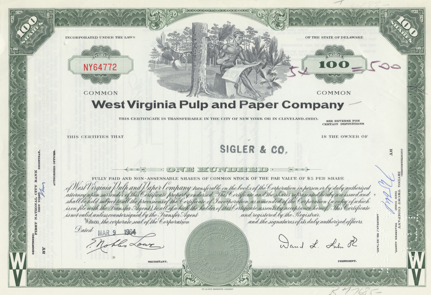 West Virginia Pulp And Paper Company Stock Certificate