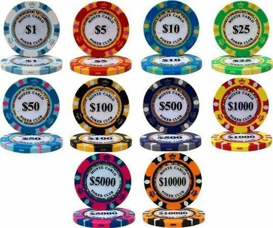 Monte Carlo 14 Gram Poker Chips Sample Set Pack - 10 Denominations New