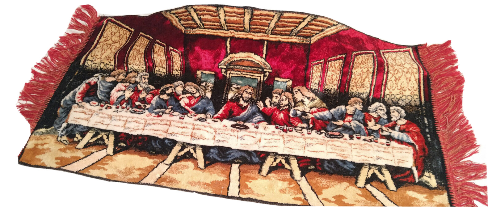 Last Supper Tapestry Rug Wall Art Christian Christ Apostles Red 39 X 19