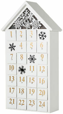 Brubaker Advent Calendar - Wooden House - White With Led Lighting