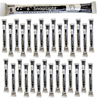 Cyalume Snaplight Light/glow Sticks, White, 6" Long, 8 Hr, Exp 2021 (30 Pack)