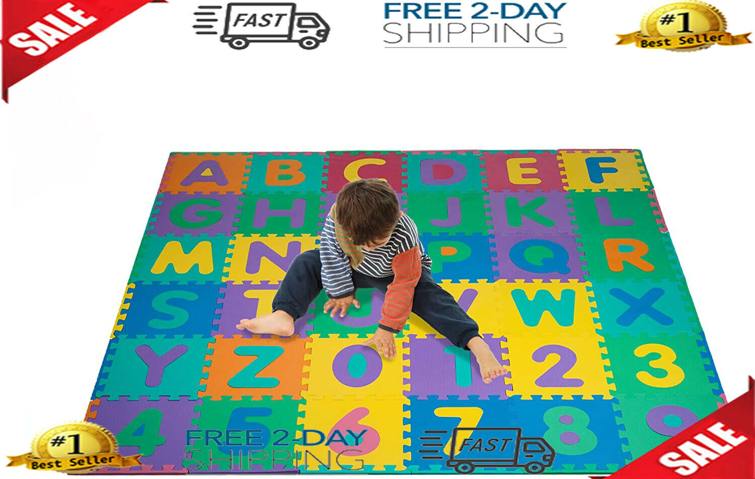 96 Pieces Foam Floor Alphabet & Number Puzzle Mat For Kids 72.5x72.5x0.25inches