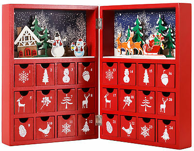 Brubaker Advent Calendar Wooden Christmas Book With 24 Drawers - Red