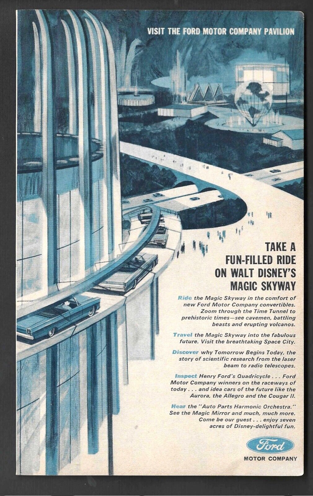 Disney's Magic Skyway Ford Motor Co 1964 Ny World's Fair Attraction Ad Free Ship