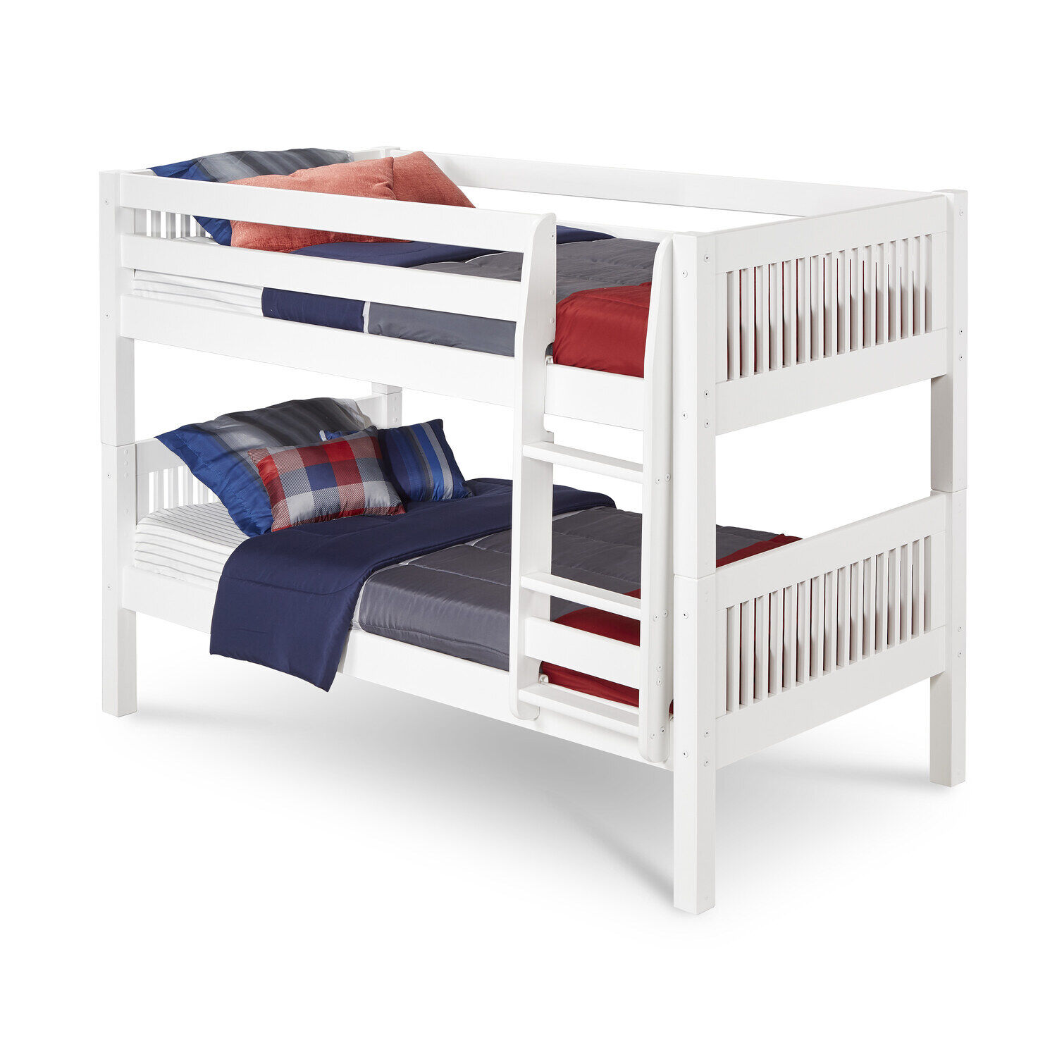 Camaflexi Twin Over Twin Low Bunk Bed - Mission Headboard White